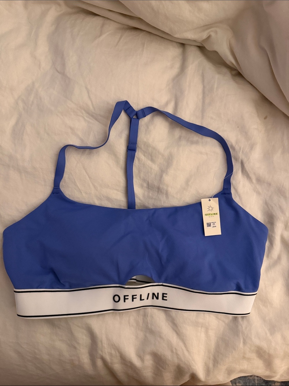 aerie OFFLINE Periwinkle Blue Sports Bralette with White OFFLINE Band